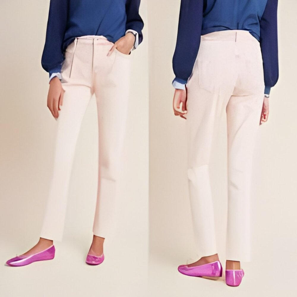 NWT Anthropologie Pink High Rise Pleated Ankle Twill Straight Slim Pants 27 4/6
